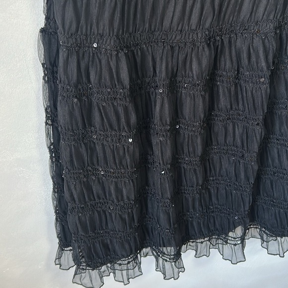 Nine West vintage y2k dress ruched mesh ruffle tiered sequins off the shoulder - Picture 2 of 10